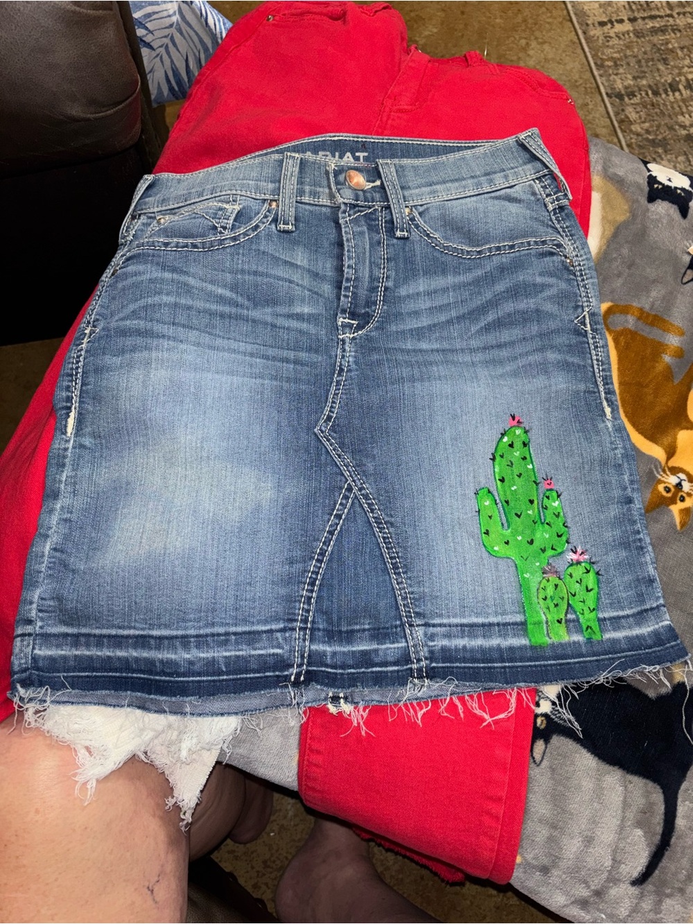 Ariat Blue Denim Mini Skirt with Green Cactus Motif - Picture 4 of 5